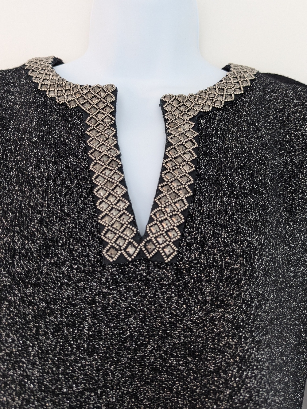 Tory Burch Merino Wool Blend Sweater XS Embellished Studded Neckline Black - Picture 2 of 8